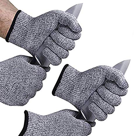 2 Pairs EVRIDWEAR Cut Resistant Gloves With Silicone Grip Dots, Food Grade Level 5 Safety Protection Kitchen Cuts Gloves For Meat cutting, Fish Fillet Processing and Mandolin Slicing (Gray   Gray) S