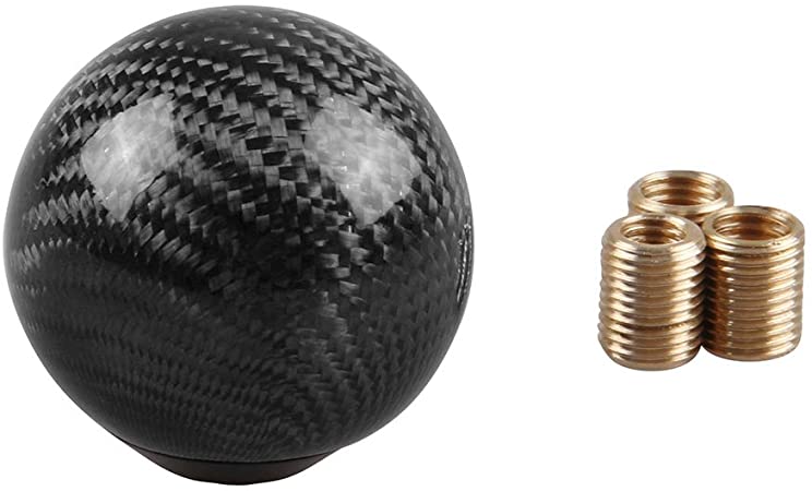RYANSTAR Gear Shift Knob Universal Shifter Knobs with 3 Adapters Stick Shifter Round Ball Carbon Fiber Style Black