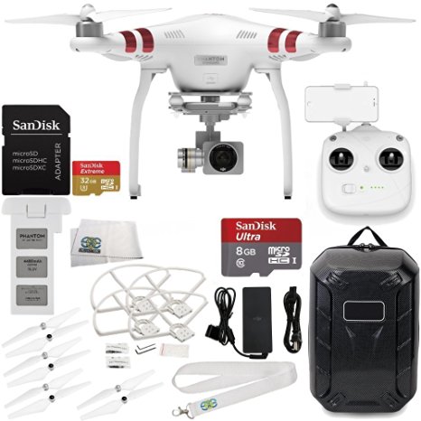 DJI Phantom 3 Standard with 2.7K Camera and 3-Axis Gimbal & Manufacturer Accessories   DJI Propeller Set   Water-Resistant Hardshell Backpack   MORE