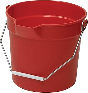 Winco Heavy-Duty Plastic Bucket/Utility Pail with Pour Spout, 14 Quart, Red