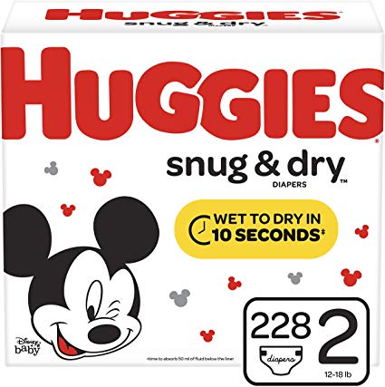 Huggies Snug & Dry Diapers, Size 2 (12-18 lb.), 228 Ct, One Month Supply (Packaging May Vary)