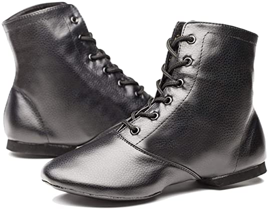 Joocare Men's Black Leather Split Sole Jazz Dance Boots Shoes