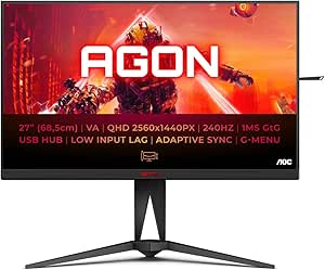 AOC AGON AG275QZN - 27 Zoll QHD Gaming Monitor, FreeSync Premium , 0,5 ms, 240 Hz (2560x1440, DisplayPort, HDMI, USB Hub) schwarz/rot