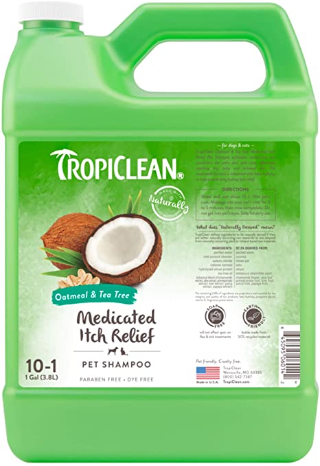 COSMOS 060142 TropiClean Oatmeal and Tea Tree Medicated Dog Shampoo, 1 Gallon