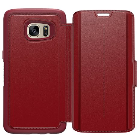 OtterBox STRADA SERIES Leather Wallet Case for Samsung Galaxy S7 Edge - Retail Packaging - RUBY ROMANCE (FLAME RED/FLAME LEATHER)