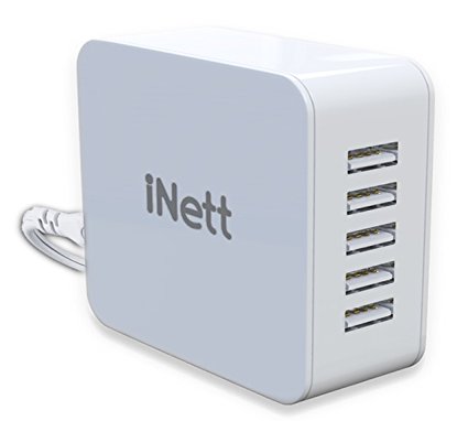 iNett 39 Watt 5 Port Multiple USB Charger. Intelligent USB Charger with Auto Detect Advance Technology for iPhone 5s 5c 5; iPad Air mini; Galaxy S5 S4; Note 3 2; the new HTC One (M8); Nexus and More (White)