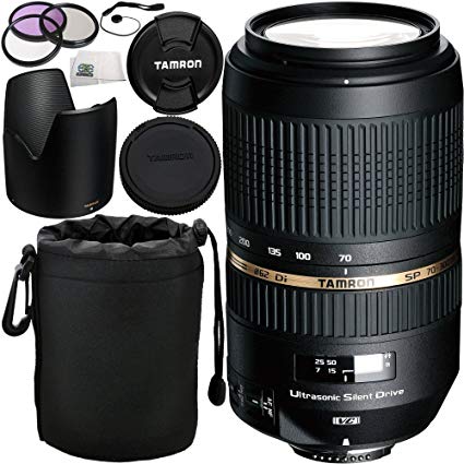 Tamron SP 70-300mm f/4-5.6 Di VC USD Telephoto Zoom Lens for Nikon Digital SLRs & 35mm Film Cameras 9PC Accessory Kit. Includes Manufacturer Accessories   MORE - International Version (No Warranty)