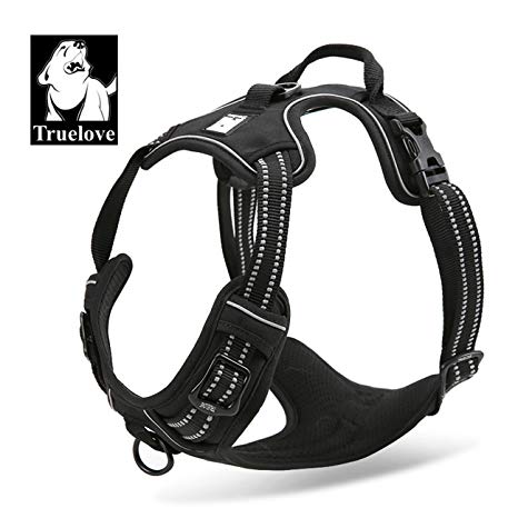 Adjustable No-Pull Dog Harness Reflective Pup Vest Harnesses Comfortable Control Brilliant Colors Truelove TLH5651(Black,M)