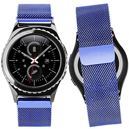 Long Watchband for Gear S2 Classic, Perman Luxury Milanese Magnetic Loop Stainless Steel Band Strap for Samsung Smart Watch Blue