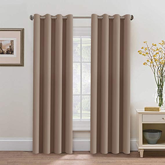 H.VERSAILTEX Blackout Room Darkening Thermal Insulated Grommet Window Curtains for Living Room, Warm Taupe,52x84-inch,2 Panels