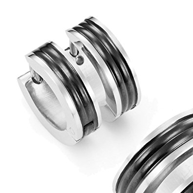 Mens Huggie Earrings in Stainless Steel Black Hoop Design 10mm (with Branded GiftBox)