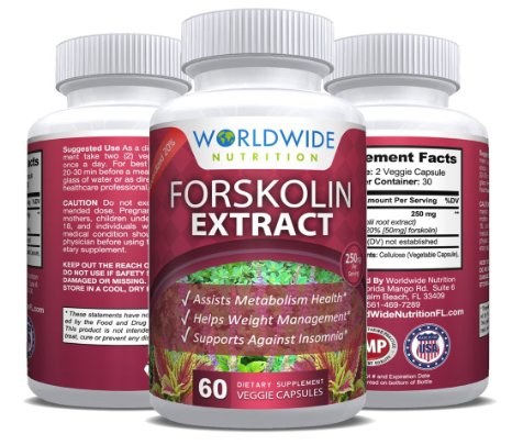 Worldwide Nutrition Forskolin Extract Standardized to 20% 250 mg 60 Capsules 30 Day Supply (1)