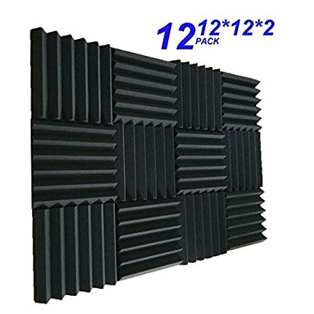 12 Pack- Charcoal Acoustic Panels Studio Foam Wedges 2" X 12" X 12" (12PCS, Black) (30305cm, black)