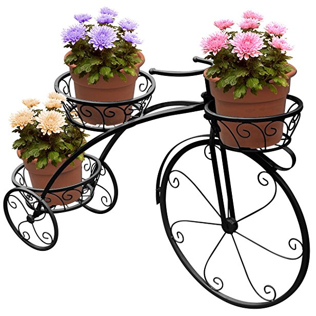 Sorbus Tricycle Plant Stand - Flower Pot Cart Holder - Ideal for Home, Garden, Patio - Great Gift for Plant Lovers, Housewarming, Mother’s Day - Parisian Style (Black)