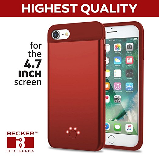 New iPhone 6 / 6s / 7 Battery Case, BECKER ™ Ultra Slim Extended Battery Case for iPhone 6 / 6s / 7 (4.7 inch) with 2500 mAh Capacity / 135% Extra Battery (Red)