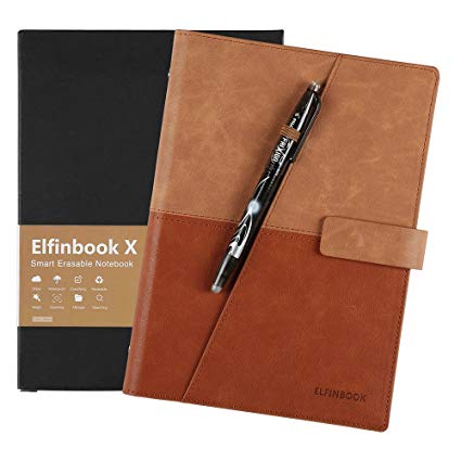 [2018 Upgraded] Newest Version Business Elfinbook Smart Notebook 3.0, Cloud Storage, Evernote Storage, Mind Map, Reusable Notebook, Pilot FriXion Pen,110 Pages A5, 5.8 x 8.6-inch,Gentle Brown