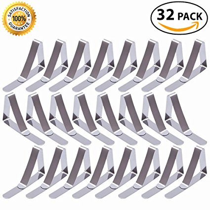 32 Pack Stainless Steel Tablecloth Clips - Heavy Duty, Rust Resistant Clip - SS304 18/8 Grade - Premium Table Cover Clamps // Perfect for Outdoor & Indoor Picnic, Patio, and Camping Tables