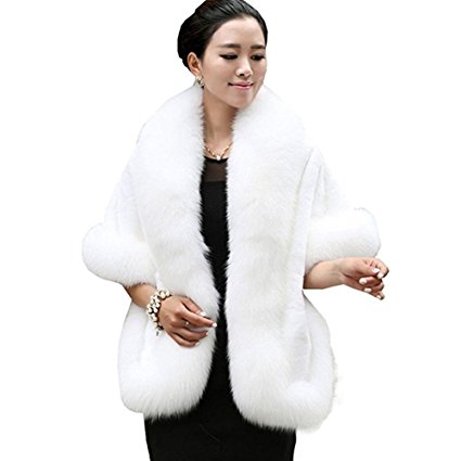 YBB Women's Faux Fur Shawl Stole Wrap Cape Scarf Perfect for Wedding,Party