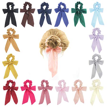 SUSULU 16pcs Bow Scrunchies for Hair Chiffon Hair Ties Solid Color Bow Scrunchies Women's Ponytail Accessory