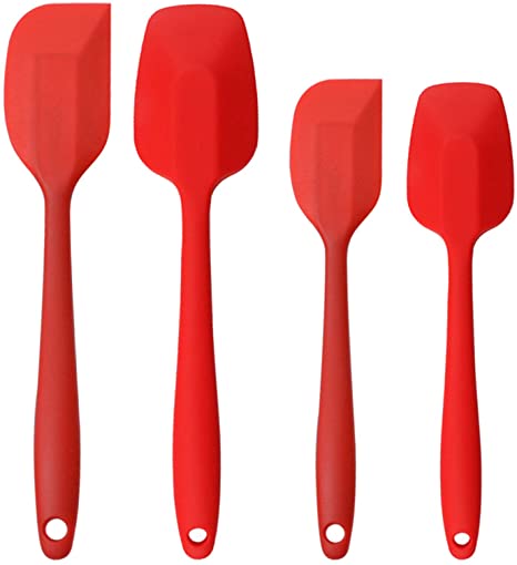 Silicone Spatulas Set, Rubber Spoon Spatula Heat Resistant Spoonula One Piece Design Seamless Spatula Non-Stick Scrapers Baking Mixing Tool (Red)