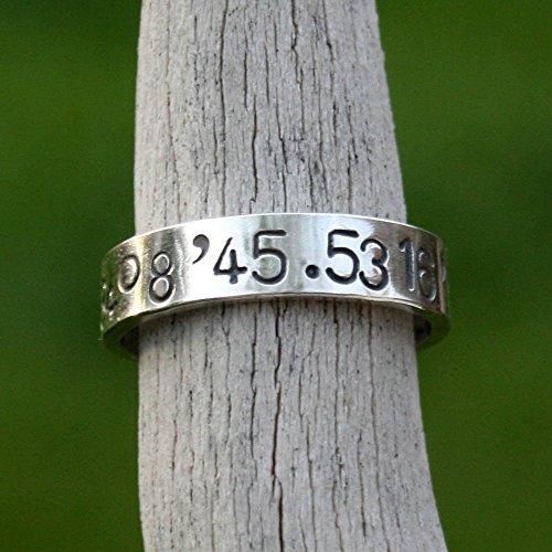 Personalized Sterling Silver Ring - Latitude Longitude Coordinates Memento Band