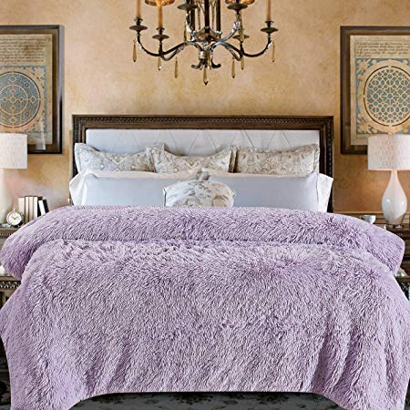 Chanasya Super Soft Shaggy Longfur Throw Blanket | Snuggly Fuzzy Faux Fur Lightweight Warm Elegant Cozy Plush Microfiber Blanket | for Couch Bed Chair Photo Props - Twin - Light Purple Orchid