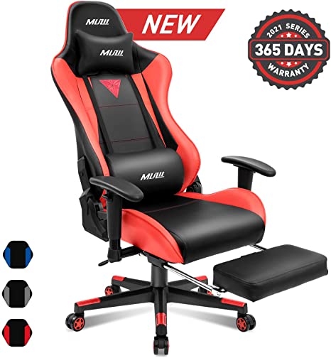 Muzii BIFMA Certified Gaming Chair with Footrest, High-Back PU Leather Office Chair with Headrest and Adjustable Lumbar Support,Ergonomic Computer Swivel Chair for Teens and Adults-Red(001)