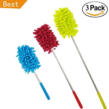 M-jump Retractable Long-Reach Washable Dusting Brush , Microfiber Hand Duster with Telescoping Pole(set of 3)