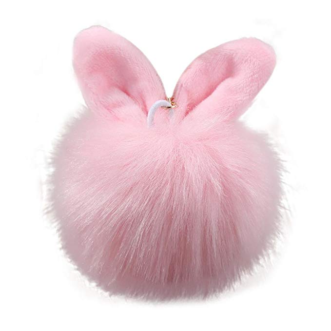 SUPPION Rabbit Fur Ball Keychain with ear Pompom Key Ring Bag Car Charm Jewelry