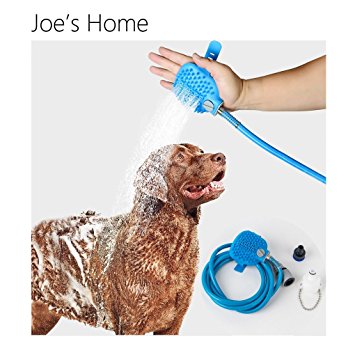 Joe's Home Pet Shower Sprayer and Scrubber in-One Pet Bathing Tool Multi-functional Massage Brush and Bath Hose for Dog Cat Grooming Glove - 8.2 ft Hose - 2 Faucet Adapter, Indoor and Outdoor Use