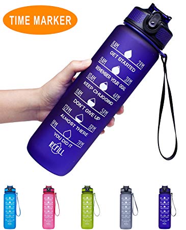 Venture Pal 32oz/22oz Motivational Fitness Sports Water Bottle with Time Marker & Straw, Large Wide Mouth Leakproof Durable BPA Free Non-Toxic