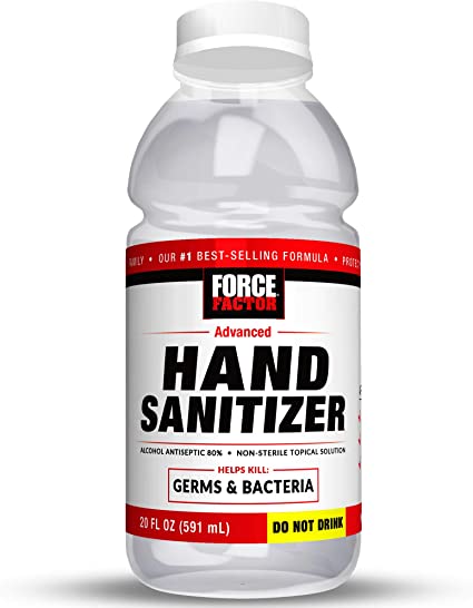 Force Factor Advanced Hand Sanitizer, 80% Alcohol, Kills Germs & Bacteria, Made in USA, Antibacterial Disinfectant, 20 Fl Ounces