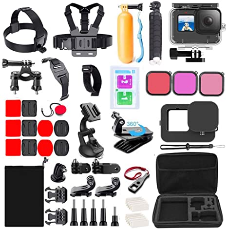 Accessories Kit for GoPro Hero 9 Hero 10 Black with Waterproof Housing Case Travel Case Screen Protector Filter licone Sleeve Accessory Set for GoPro Hero 9 Hero 10