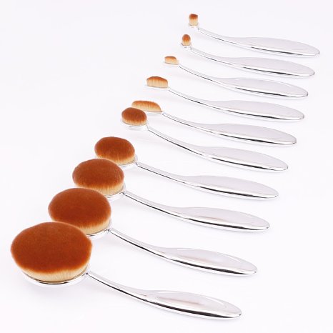 2016 Deal of Docolor 10Pcs Oval Makeup Brushes Set|Face Foundation Gift Kits New(Silvery)