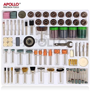 Apollo 225 pc Rotary Tool Accessory Tool Kit with 1/8”(3.2mm) Universal Shank Size for Cutting, Grinding, Sanding, Sharpening, Carving & Polishing in Storage Tray – Compatible with Dremel