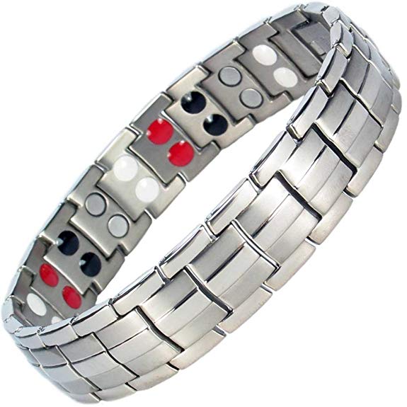 IonTopia Zeus Titanium Magnetic Therapy Bracelet Silver Finish with Free Links Removal Tool