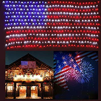 HuiZhen Awesome American Flag String Lights,6.5ft×3.2ft Waterproof Flag Net Lights for Outdoor Christmas Decoration, Independence Day,Memorial Day, Patio Decorations Outdoor