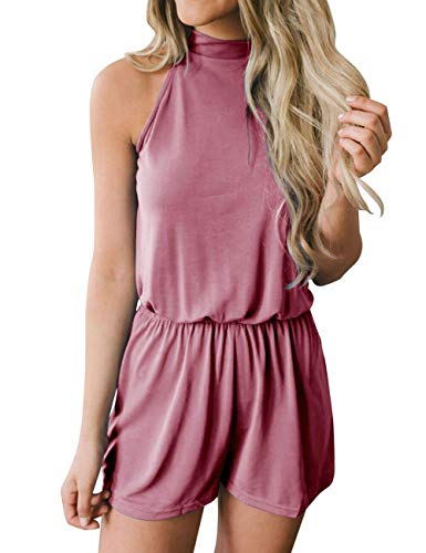 MEROKEETY Women's Summer V Neck Ruffles Sleeveless Shorts Elastic Waist Pockets Jumpsuit Rompers