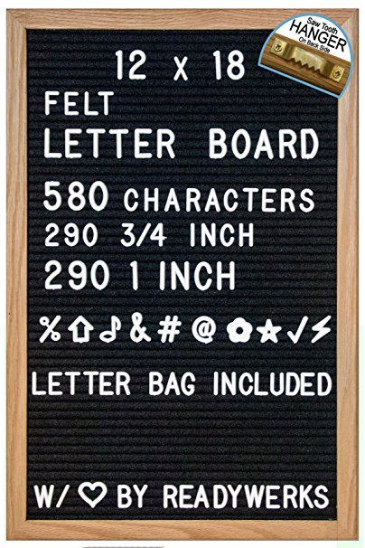 Felt Letter Board 12 x 18 - 580 Letters: 290 3/4 Inch & 290 1 Inch Letters - 12 x 18 Felt Letter Board w/ Oak Wood Frame - Letter Board