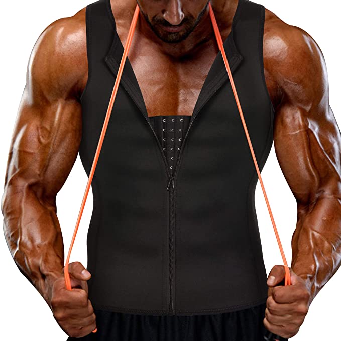Men 2-in-1 Waist Trainer Vest, Sweat Body Shaper Tank Top, Neoprene Zipper Adjustable Strap Workout Sauna Suit