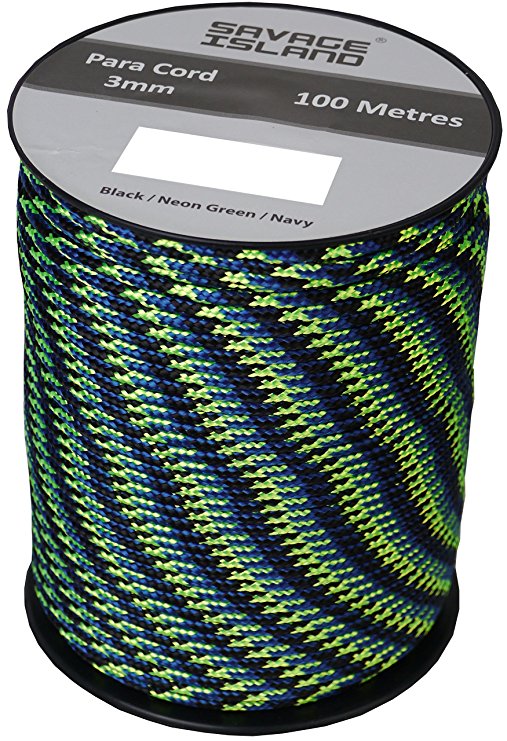 100m Reel Paracord Army Camping for Tent Basha Bivi Shelter Buidling Hammock Gardening Bushcraft in Green, Black, Coyote and Red Colours