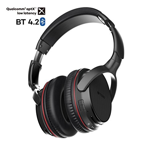 TROND Wireless Bluetooth V4.2 Over-Ear Headphones / Headset with Mic, APTX LOW LATENCY for TV Watching & PC Gaming, 30hr Long Battery Life, Extra Deep Bass, Codec Indicators, Travel Case Included