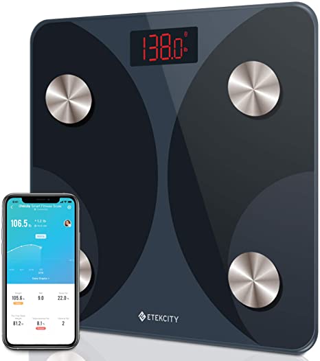 Etekcity Smart Digital Weight Scale Bathroom Body Fat Analyzer Tracks 12 Key Compositions 400 lbs, Black