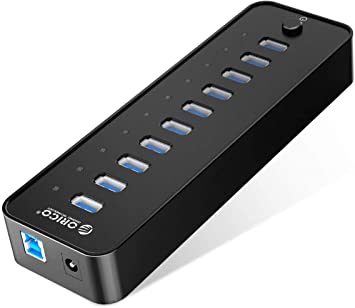 ORICO 36w Powered USB Hub 3.0, 10-Port Multi USB Data & Charging Ports Hub Splitter with 10 x 1.5A BC 1.2 Port for Charge and Sync