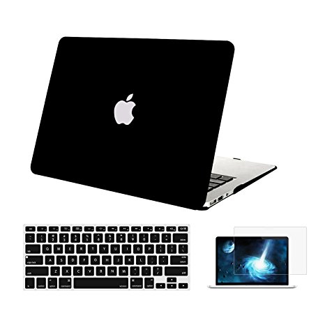 Mosiso - 3 in 1 Soft-Skin Smooth Finish Soft-Touch Plastic Hard Case Cover & Keyboard Cover & Screen Protector for Macbook Air 13.3'' (Models: A1369 and A1466), Black