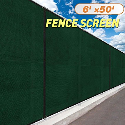 JAXPETY 6' x 50'Heavy Duty Privacy Screen Fence Windscreen Shade Fabric Mesh Tarp copper grommets 130 GSM 88% Blockage Dark Green