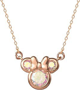 Disney Minnie Mouse Necklace for Women 18", 18k Yellow or Pink Gold Flash-Plated Cubic Zirconia Necklace Official License