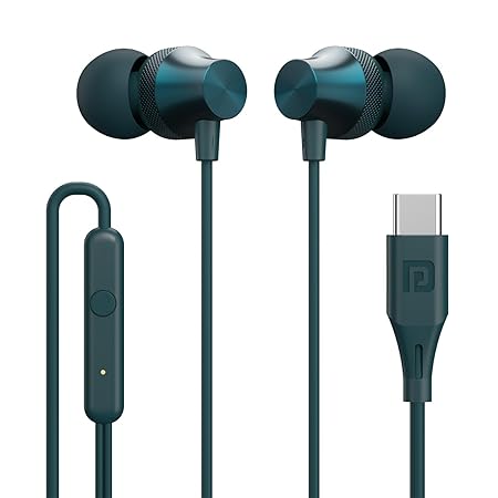 Portronics Conch Beat C in Ear Wired Earphones with Mic, Type C Audio Jack, 10mm Driver, 1.2m TPE Anti Tangle Wire, in line Mic Controls, Powerful Audio, Metal Alloy Body, Wide Compatibility(Blue)