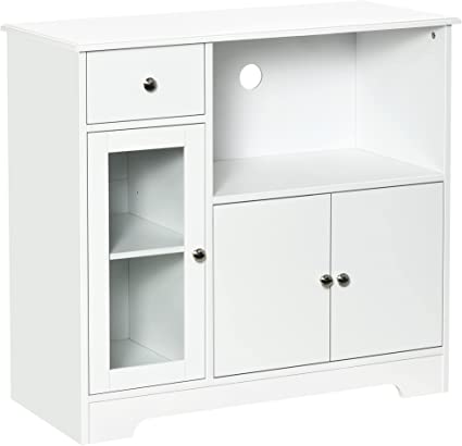 HOMCOM Meuble Armoire Micro-Ondes pour Cuisine avec 1 tiroir, 3 Portes 90 x 40 x 82 cm - MDF - Blanc