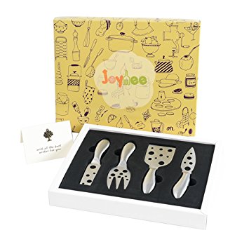 Joymee Cheese Knife Set of 4 Pieces. Designed to Serve, Cut, Slice, Shave All Kinds of Hard and Soft Cheese, Comfortable Stainless Steel Handles, Perfect Gift for All Occasions